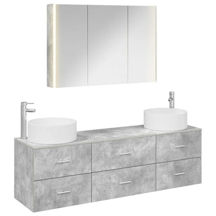 Badrumsmöbelset 4 pcs Betonggrå Konstruerat trä och glas