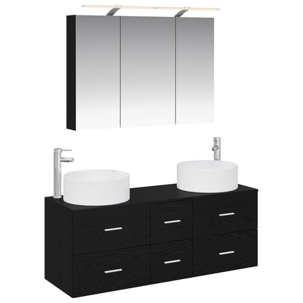 Badrumsmöbelset 4 pcs Svart ek Konstruerat trä och glas