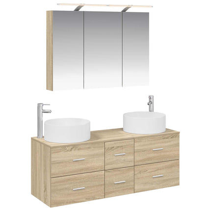 Badrumsmöbelset 4 pcs Sonoma-ek Konstruerat trä och glas