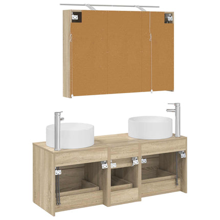 Badrumsmöbelset 4 pcs Sonoma-ek Konstruerat trä och glas