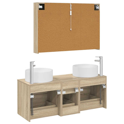 Badrumsmöbelset 4 pcs Sonoma-ek Konstruerat trä och glas