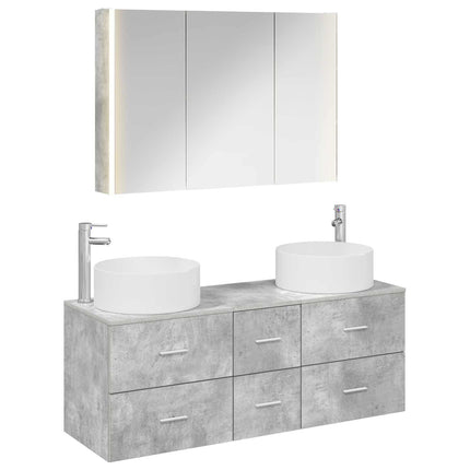 Badrumsmöbelset 4 pcs Betonggrå Konstruerat trä och glas