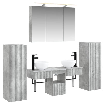 Badrumsmöbelset 6 pcs Betonggrå Konstruerat trä och glas