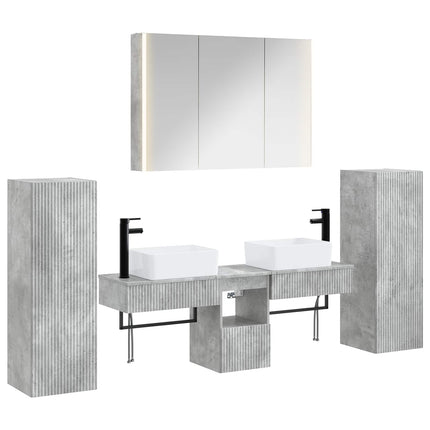 Badrumsmöbelset 6 pcs Betonggrå Konstruerat trä och glas