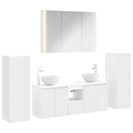 Badrumsmöbelset 6 pcs Vit Konstruerat trä och glas
