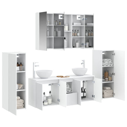 Badrumsmöbelset 6 pcs Vit Konstruerat trä och glas