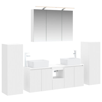 Badrumsmöbelset 6 pcs Vit Konstruerat trä och glas