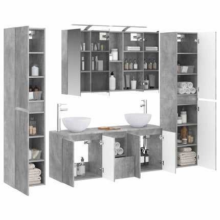 Badrumsmöbelset 6 pcs Betonggrå Konstruerat trä och glas