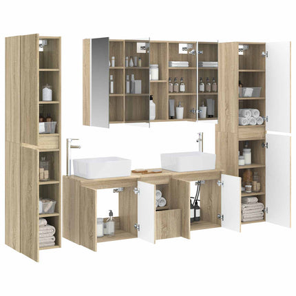 Badrumsmöbelset 6 pcs Sonoma-ek Konstruerat trä och glas