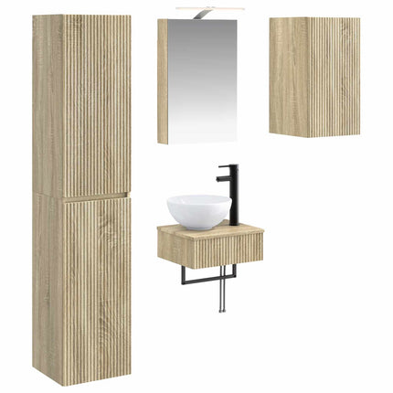 Badrumsmöbelset 5 pcs Sonoma-ek Konstruerat trä och glas