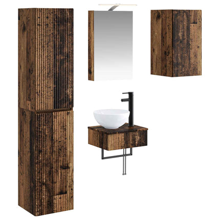 Badrumsmöbelset 5 pcs Gammalt trä Konstruerat trä och glas