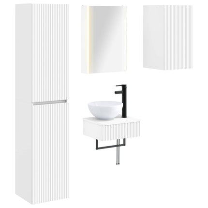 Badrumsmöbelset 5 pcs Vit Konstruerat trä och glas