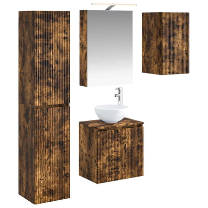 Badrumsskåpsset 5 pcs Rökt ek 50 x 14,5 x 70 cm Konstruerat trä