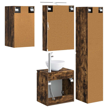 Badrumsskåpsset 5 pcs Rökt ek 50 x 14,5 x 70 cm Konstruerat trä
