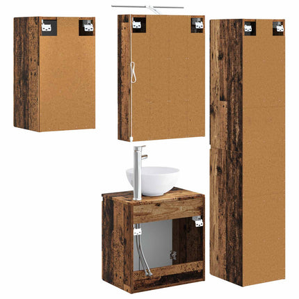 Badrumsskåpsset 5 pcs Gammalt trä 50 x 14,5 x 70 cm