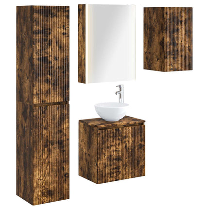 Badrumsskåpsset 5 pcs Rökt ek 53 x 15,5 x 70 cm Konstruerat trä