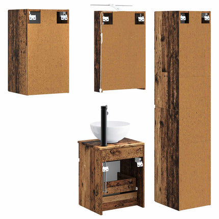 Badrumsskåpsset 5 pcs Gammalt trä 40 x 10,5 x 60,5 cm