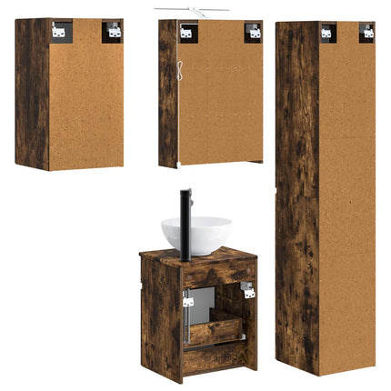 Badrumsskåpsset 5 pcs Rökt ek 43 x 16 x 62,5 cm Konstruerat trä