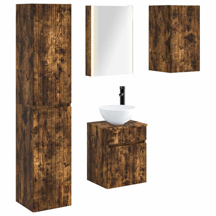 Badrumsskåpsset 5 pcs Rökt ek 43 x 11,5 x 60,5 cm