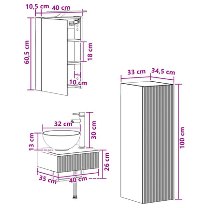 Badrumsskåpsset 4 pcs Sonoma-ek 40 x 10,5 x 60,5 cm