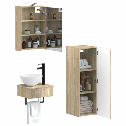 Badrumsskåpsset 4 pcs Sonoma-ek 43 x 16 x 62,5 cm