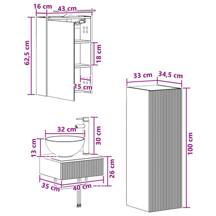 Badrumsskåpsset 4 pcs Betonggrå 43 x 16 x 62,5 cm