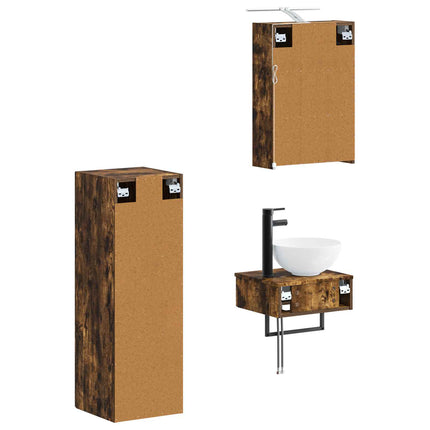 Badrumsskåpsset 4 pcs Rökt ek 43 x 16 x 62,5 cm Konstruerat trä