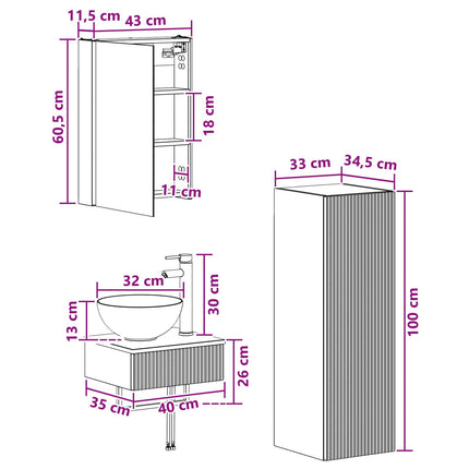 Badrumsskåpsset 4 pcs Sonoma-ek 43 x 11,5 x 60,5 cm