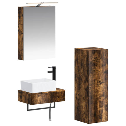 Badrumsskåpsset 4 pcs Rökt ek 50 x 14,5 x 70 cm Konstruerat trä