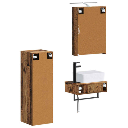Badrumsskåpsset 4 pcs Gammalt trä 50 x 14,5 x 70 cm