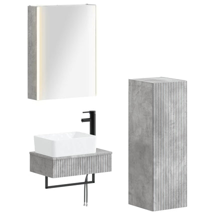Badrumsmöbelset 4 pcs Betonggrå Konstruerat trä och glas