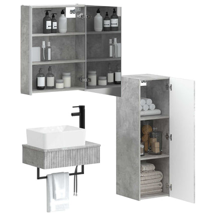 Badrumsmöbelset 4 pcs Betonggrå Konstruerat trä och glas