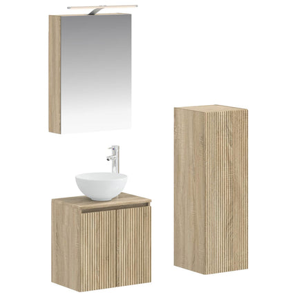 Badrumsmöbelset 4 pcs Sonoma-ek Konstruerat trä och glas