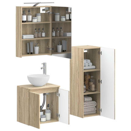 Badrumsmöbelset 4 pcs Sonoma-ek Konstruerat trä och glas