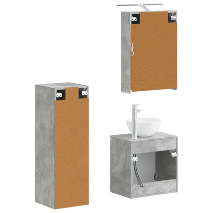 Badrumsmöbelset 4 pcs Betonggrå Konstruerat trä och glas