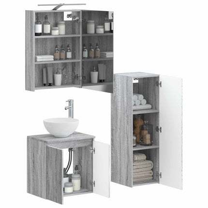 Badrumsmöbelset 4 pcs Grå Sonoma Konstruerat trä och glas