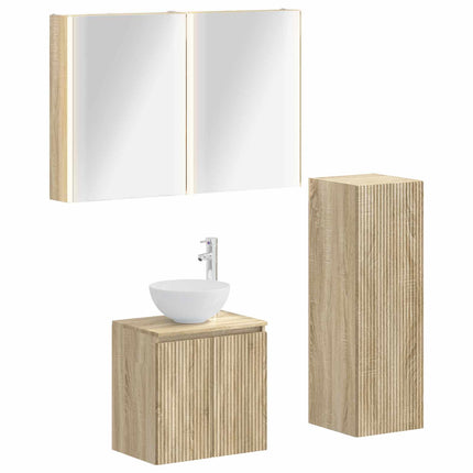 Badrumsmöbelset 4 pcs Sonoma-ek Konstruerat trä och glas