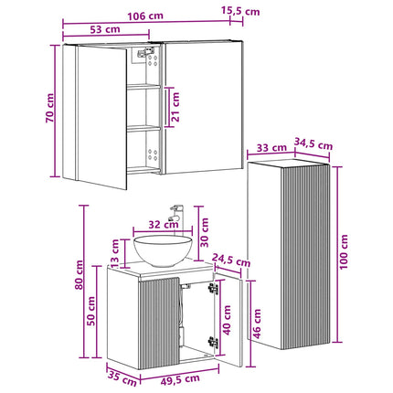 Badrumsmöbelset 4 pcs Sonoma-ek Konstruerat trä och glas