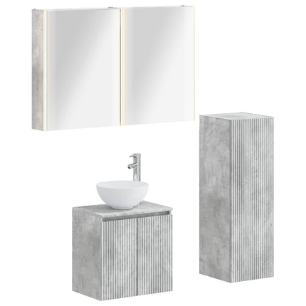 Badrumsmöbelset 4 pcs Betonggrå Konstruerat trä och glas