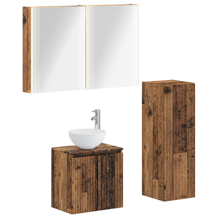 Badrumsmöbelset 4 pcs Gammalt trä Konstruerat trä och glas