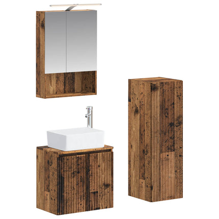Badrumsmöbelset 4 pcs Gammalt trä Konstruerat trä och glas