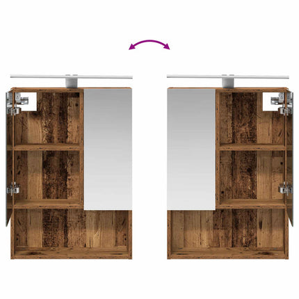 Badrumsmöbelset 4 pcs Gammalt trä Konstruerat trä och glas