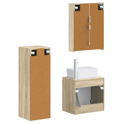 Badrumsmöbelset 4 pcs Sonoma-ek Konstruerat trä och glas