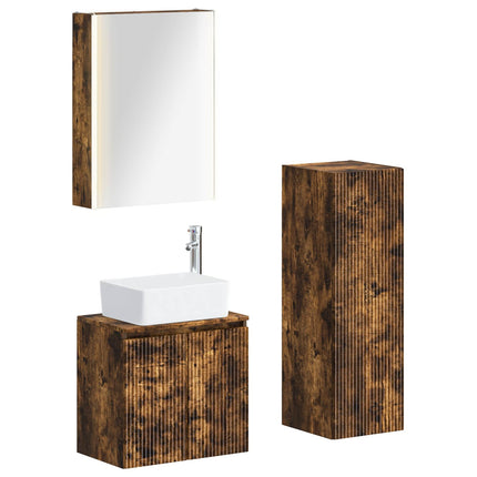 Badrumsmöbelset 4 pcs Rökt ek Konstruerat trä och glas