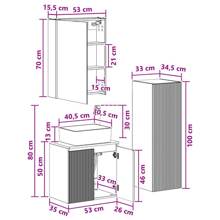 Badrumsmöbelset 4 pcs Gammalt trä Konstruerat trä och glas