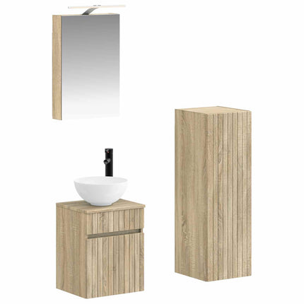 Badrumsmöbelset 4 pcs Sonoma-ek Konstruerat trä och glas
