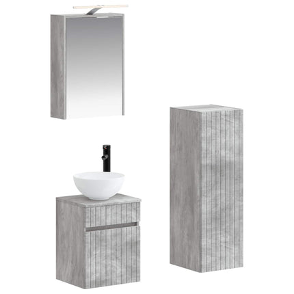 Badrumsmöbelset 4 pcs Betonggrå Konstruerat trä och glas