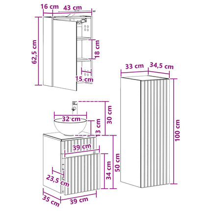 Badrumsmöbelset 4 pcs Betonggrå Konstruerat trä och glas