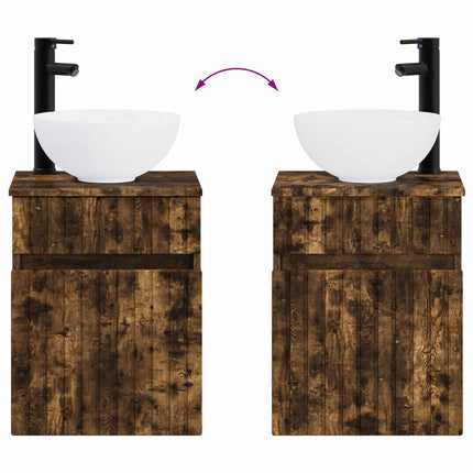 Badrumsmöbelset 4 pcs Rökt ek Konstruerat trä och glas
