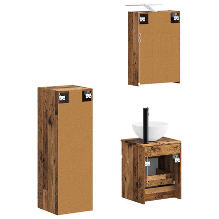 Badrumsmöbelset 4 pcs Gammalt trä Konstruerat trä och glas